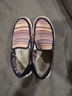 Hey Dude Slip-On Shoes in Navy and Multi-Color Pattern 8 Wide